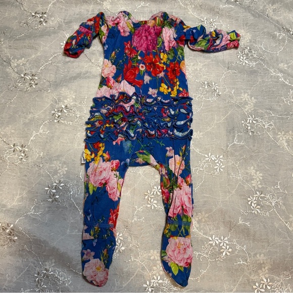 Gigi and Max Newborn Zip Footie – Floral Ruffle One-Piece, Viscose - Picture 4 of 5